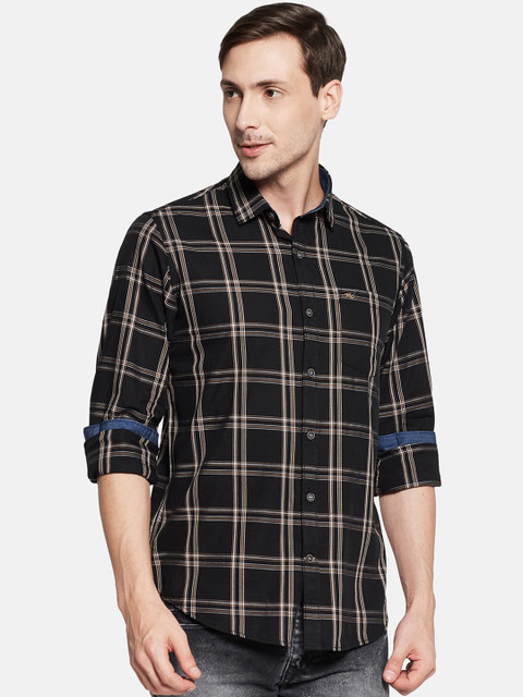 

Monte Carlo Men Black & Beige Tartan Checked Cotton Casual Shirt