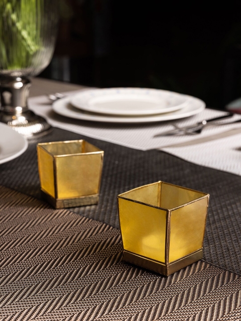 

Pure Home and Living Set Of 4 Yellow & Gold-Toned Solid Lotus Tea Light Candle Holder
