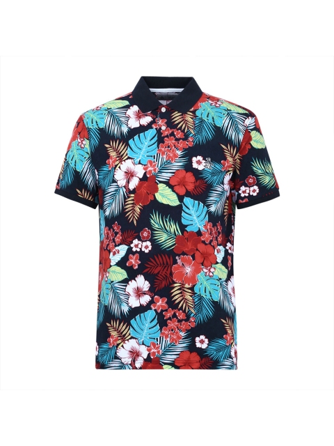 

Original Penguin Men Navy Blue Floral Printed Polo Collar Tropical T-shirt