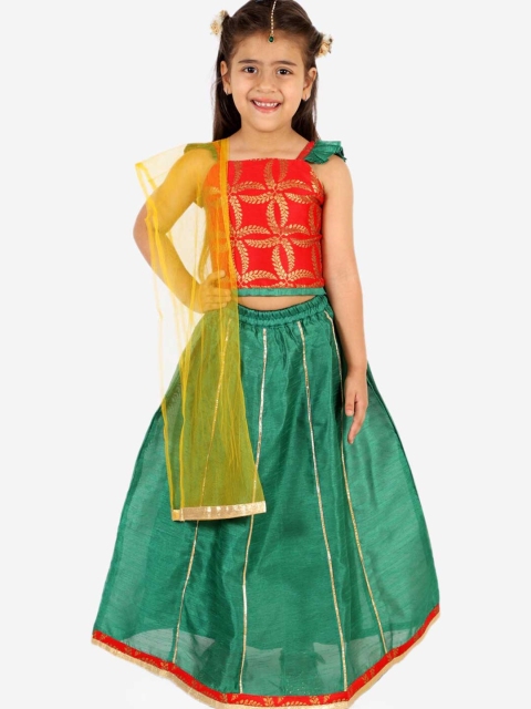 

KID1 Girls Red & Green Ready to Wear Lehenga & Blouse With Dupatta