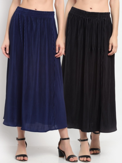 

NEUDIS Women Pack Of 2 Solid Accordion Pleated Flared Maxi Skirts, Grey