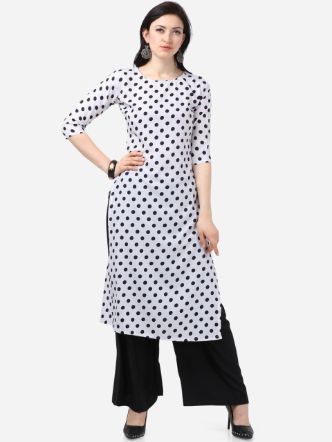 

Florence Women White & Black Polka Dot Printed Crepe Kurta