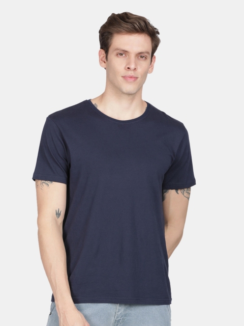 

MASH UNLIMITED Men vy Blue Raw Edge Slim Fit T-shirt, Navy blue