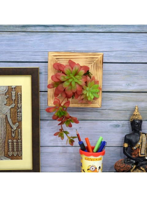 

fancy mart Green & Red Artificial Cactus or Succulent Plants Wall Panel