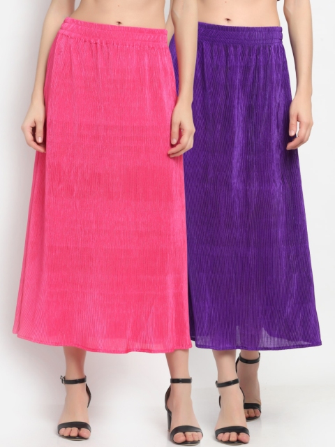 

NEUDIS Women Pack Of 2 Solid A-Line Maxi Skirts, Pink