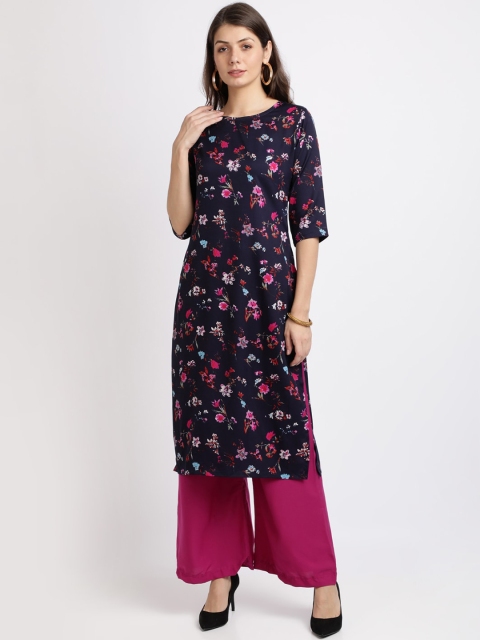 

SAADHVI Women Crepe Navy Blue Floral Printed Kurta with Palazzos
