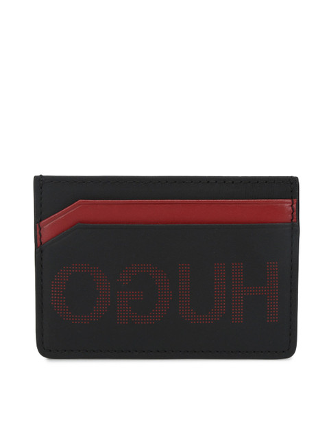 

HUGO Men Black & Red Typography Printed Leather Card Holder