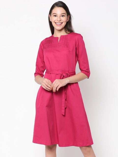 

CINNAMON CLOSET Fuchsia Fit & Flare Cotton Dress