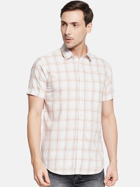 

Monte Carlo Men White Slim Fit Checked Casual Shirt