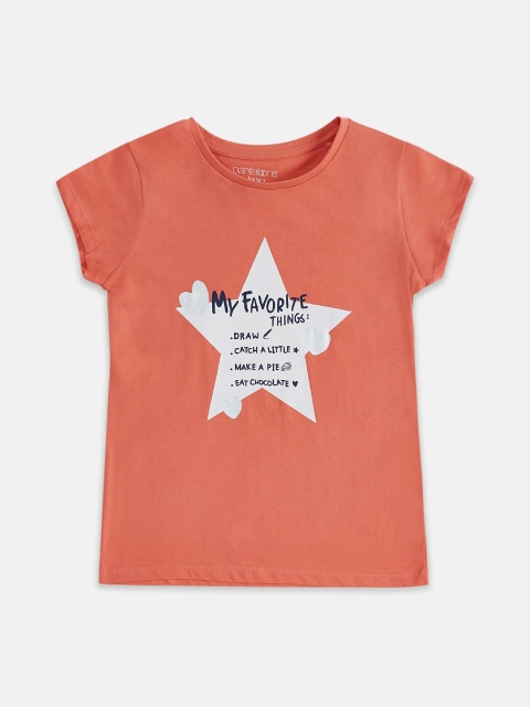 

Pantaloons Junior Girls Peach Graphic Printed Pure Cotton T-shirt