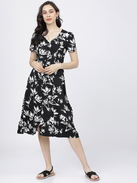 

Tokyo Talkies Black Floral A-Line Midi Dress
