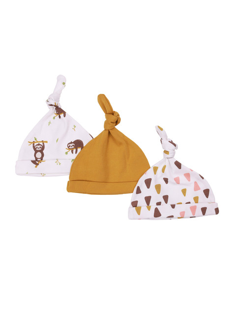 

KICKS & CRAWL Kids Set of 3 Mustard & Off White Printed Beanie