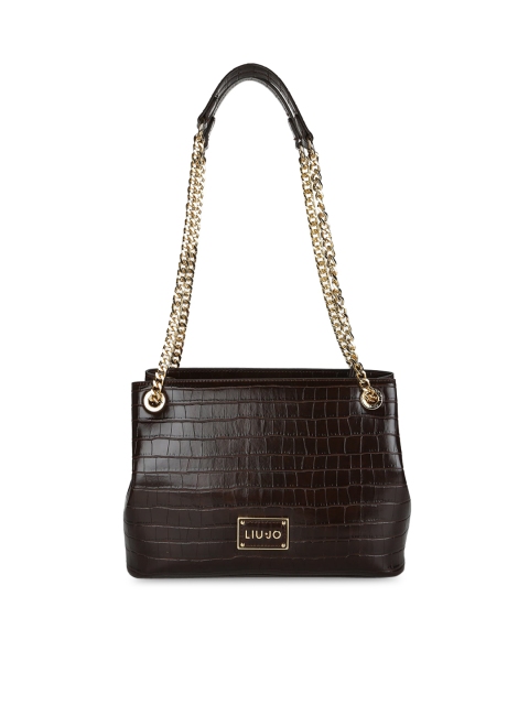 

LIU JO Brown Animal Textured PU Structured Shoulder Bag