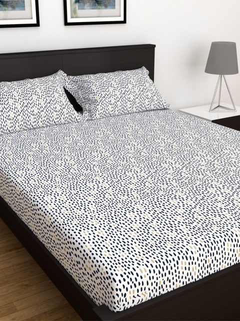 

Home Centre White & Navy Blue 150 TC King Bedsheet with 2 Pillow Covers