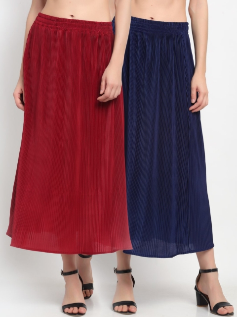 

NEUDIS Women Pack Of 2 Solid Accordion Pleat A-Line Maxi Skirts, Maroon