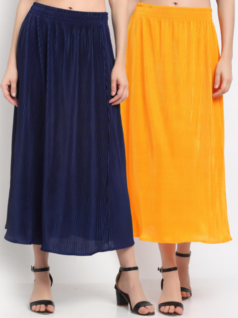 

NEUDIS Women Pack Of 2 Solid Accordion Pleated A-Line Maxi Skirts, Navy blue