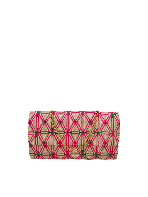 

Spice Art Beige & Pink Embroidered Envelope Clutch
