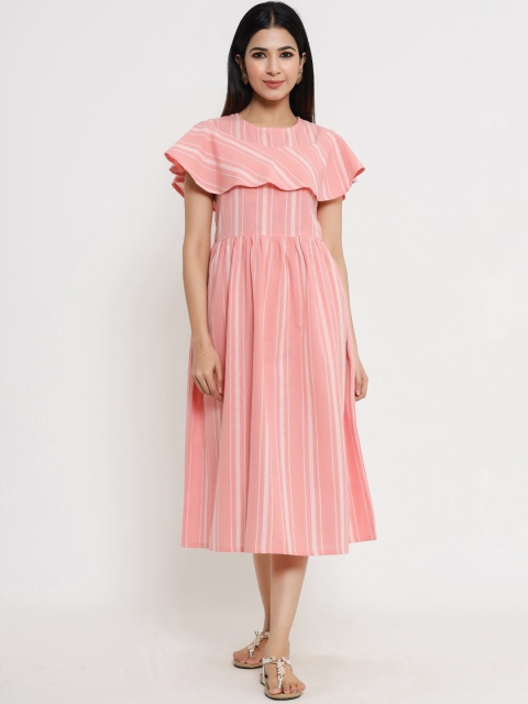 

Sangria Women Pink Striped Fit & Flare Casual Midi Dress