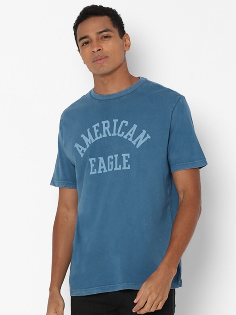 

AMERICAN EAGLE OUTFITTERS Men Blue Typography Printed Applique T-shirt