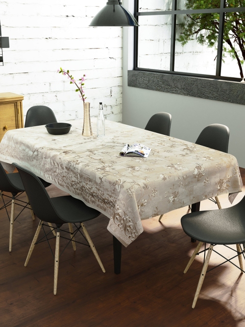 

Clasiko Silver-Toned & Beige Floral Printed 6-Seater Table Cover