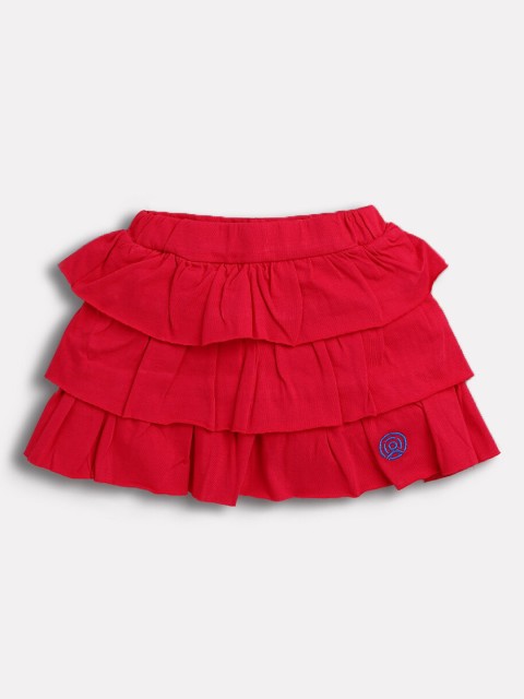 

TAMBOURINE Infant Girls Red Solid Pure Cotton Tiered Knee-Length Skirt