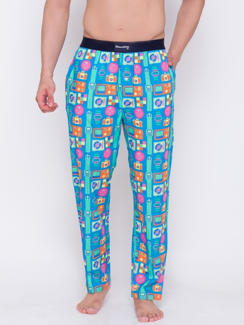 

Smugglerz Men Blue & Pink 80's Gadgets Printed Pure Cotton Lounge Pants
