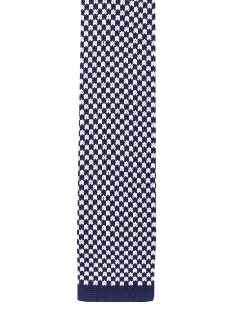 

The Tie Hub Men Navy Blue & White Woven Design Skinny Tie