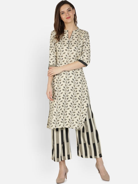 

Dipsha Women Cream Coloured & Black Printed Kurta with Palazzos