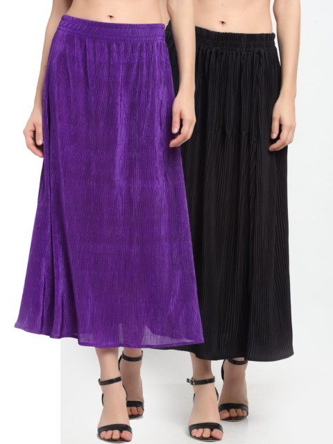 

NEUDIS Women Pack Of 2 Solid A-Line Accordion Pleated Maxi Skirts, Grey