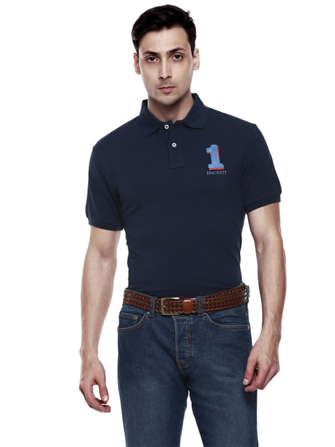 

HACKETT LONDON Men Navy Blue Polo Collar Applique T-shirt