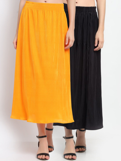 

NEUDIS Women Set Of 2 Yellow & Grey Accordian Pleated Maxi Skirts
