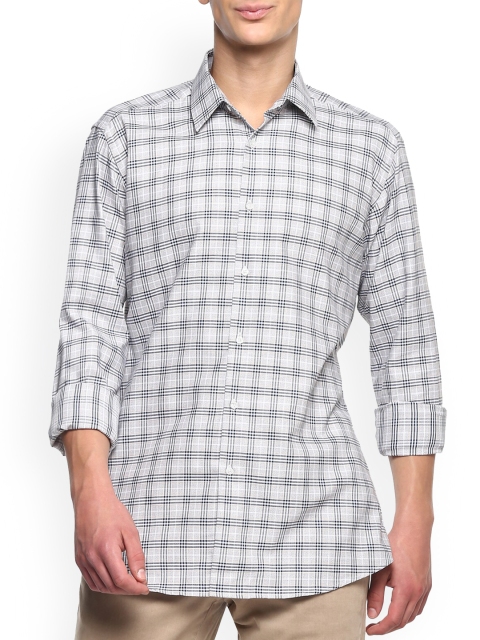 

LAGERFELD Men Grey & Black Tartan Cotton Checked Casual Shirt