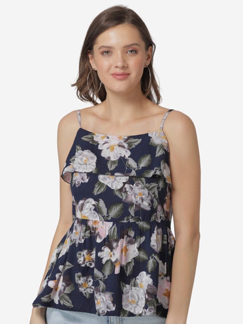 

Modriba Navy Blue Floral Peplum Top