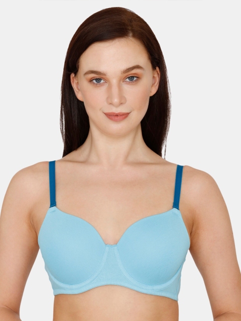 

Zivame Blue T-shirt Bra Half Coverage Underwired Heavily Padded