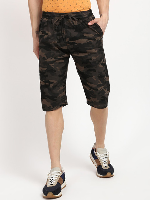 

V2 Value & Variety Men Olive Camouflage Printed Mid-Rise Regular Shorts