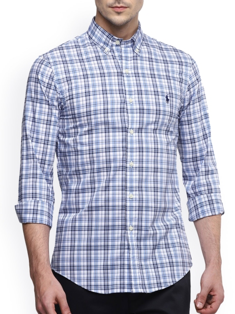 

Polo Ralph Lauren Men White & Blue Tartan Cotton Checked Casual Shirt