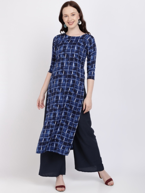 

SAADHVI Women Navy Blue Printed Kurti with Palazzos