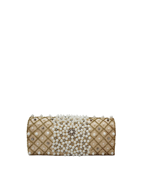 

Spice Art Gold & Off White Embellished Box Clutch