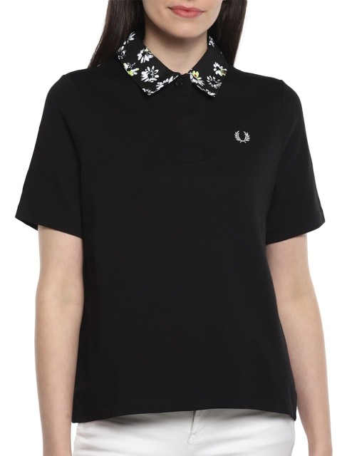 

Fred Perry Women Black Polo Collar T-shirt