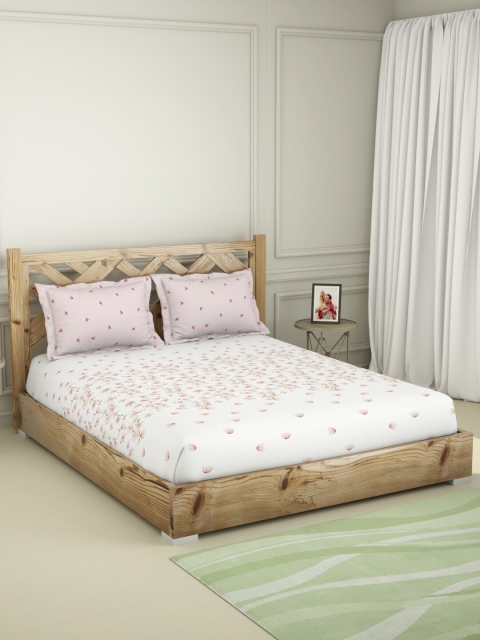 

SPACES White & Pink Floral 144 TC Queen Bedsheet with 2 Pillow Covers