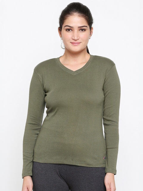 

XIN Women Olive Green V-Neck T-shirt