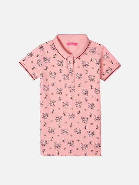 

Monte Carlo Girls Pink Typography Printed Polo Collar T-shirt