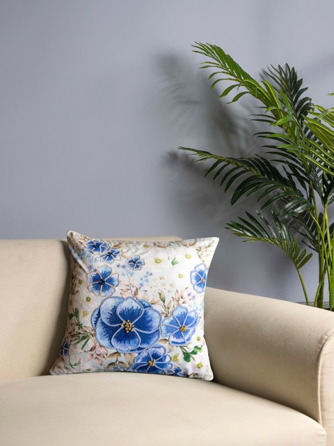

Pure Home and Living White & Blue Floral Square Cushion Covers