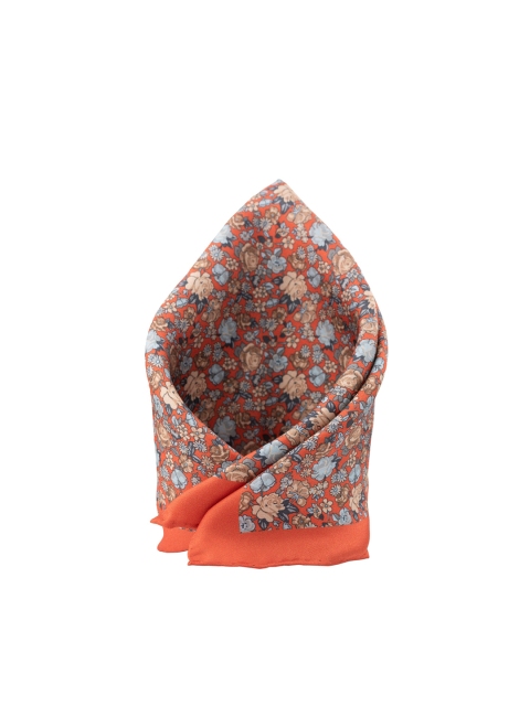 

The Tie Hub Men Orange & Grey Printed Pure Silk Pocket Square