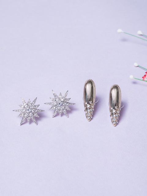 

Golden Peacock Set of 2 Silver Toned Contemporary Mismatch Studs Earrings