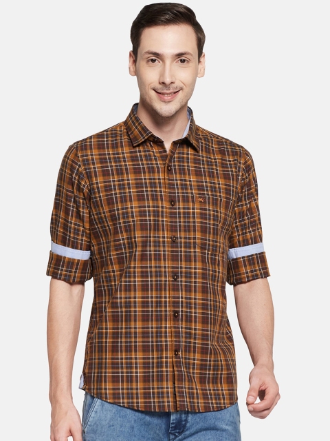 

Monte Carlo Men Brown Checked Casual Shirt