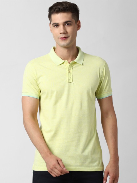 

Peter England Casuals Men Yellow Printed Polo Collar Slim Fit Cotton Pure Cotton T-shirt
