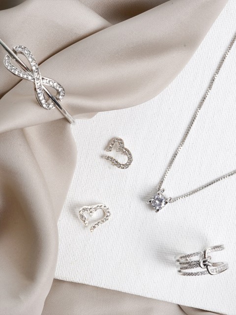 

JOKER & WITCH Women Silver-Toned & White Stone-Studded & Jewellery Set