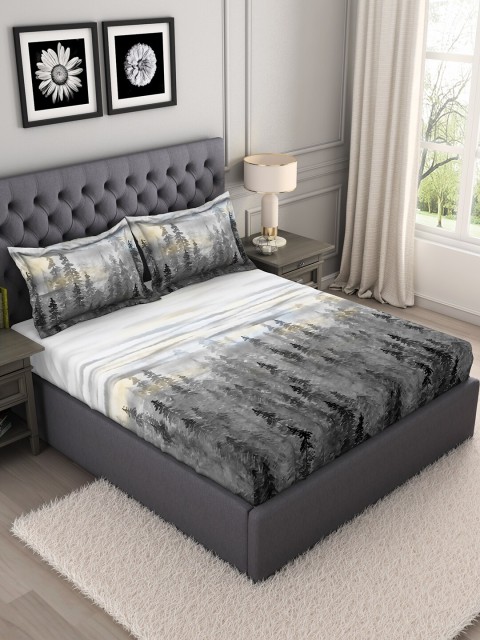 

SPACES Bamboo Grey & White Floral 210 TC King Bedsheet with 2 Pillow Covers