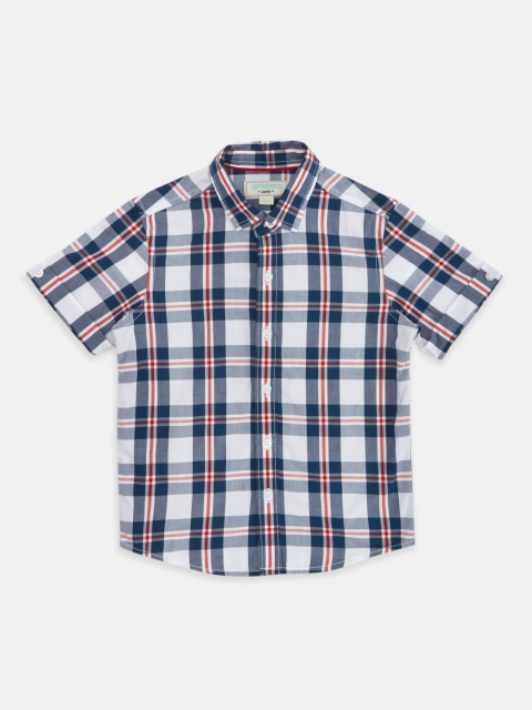 

Pantaloons Junior Boys White Tartan Checks Casual Shirt